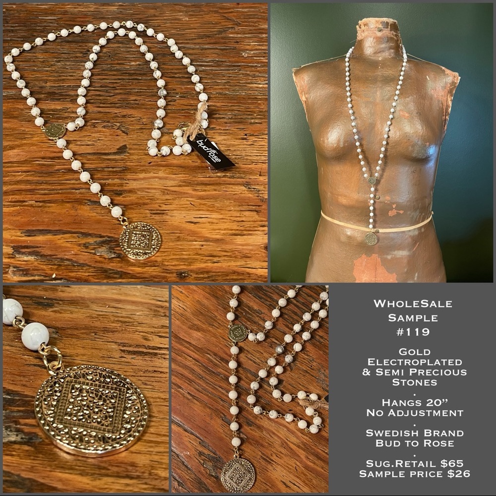 Gold & Howlite Larriat Style Necklace